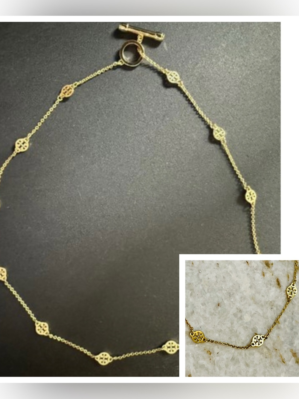 TORY BURCH~Stationary Logo Toggle Necklace, Tory Gold